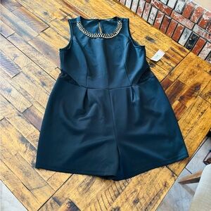 S.L. Fashions Black Mini Dress with Chain Detail